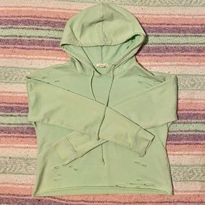 Teal Ripped Crop Top Sweatshirt